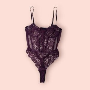 Current Mood Dolls Kill Lace Mesh   Plum Purple  Teddy  Bodysuit